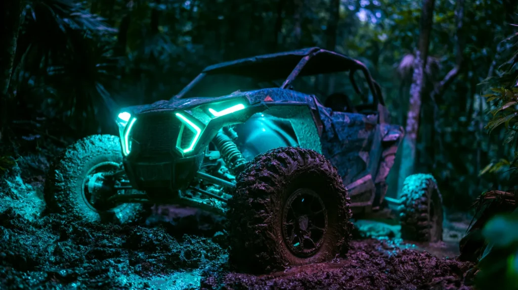 ATV riders on a jungle trail near Cancún